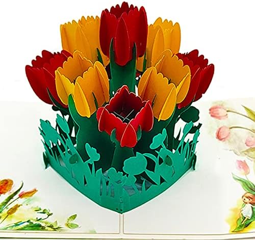 Tulip Flower Pop Up Card 3D Pop Up Greeting Playing cards for Mom’s Day, Valentines Day, Marriage ceremony, Anniversary, Love, Romance, Thank You, Considering of You, All Event