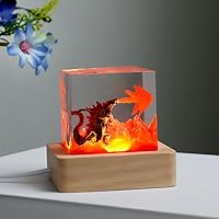 Handmade Godzilla Resin Night Light with Fire-Breathing 3D Effect, USB LED Wooden Base Lamp - Unique Monster Decor Gift for Fans