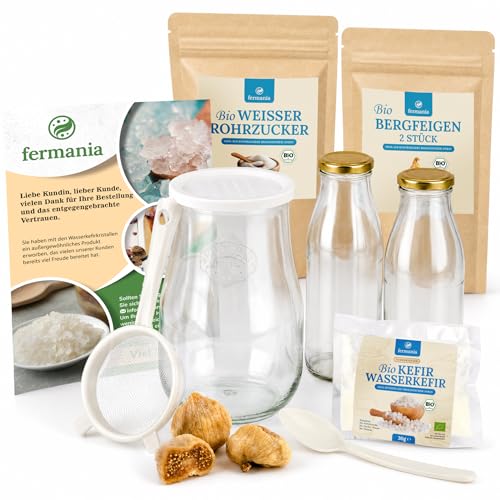 fermania Bio Wasserkefir Starter Set inkl. Geling-Garantie & Fermentations-Guide - Probiotischen Kefir kinderleicht selber machen (unbegrenzt) - Lebende Japankristalle aus Lippstadt