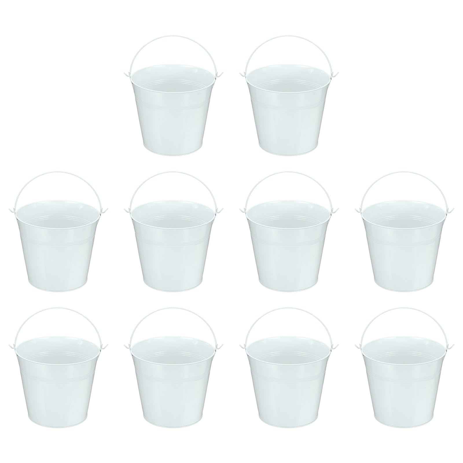 YELARXI Small Metal Buckets, Mini Buckets with Handle Galvanized Colored Tin Pail Containers Basket Party Supplies - Fit for (Halloween - Classroom Crafts) 5" & 10Pcs & White