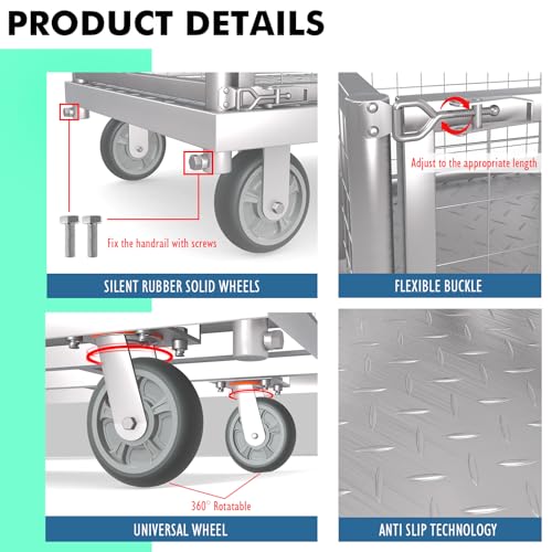 4-in-1 Platform Truck Cart with Cage, Multi-Purpose Heavy Duty Steel Flatbed Cart with 2200lbs Capacity Platform Hand Truck 6" Wheels Push Cart Dolly for Groceries, Garage, Warehouse (41“L x 24" W)