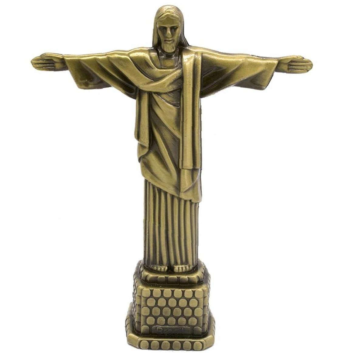 Figurine Christ Rédempteur en métal vieilli : statue catholique de prestige pour salon