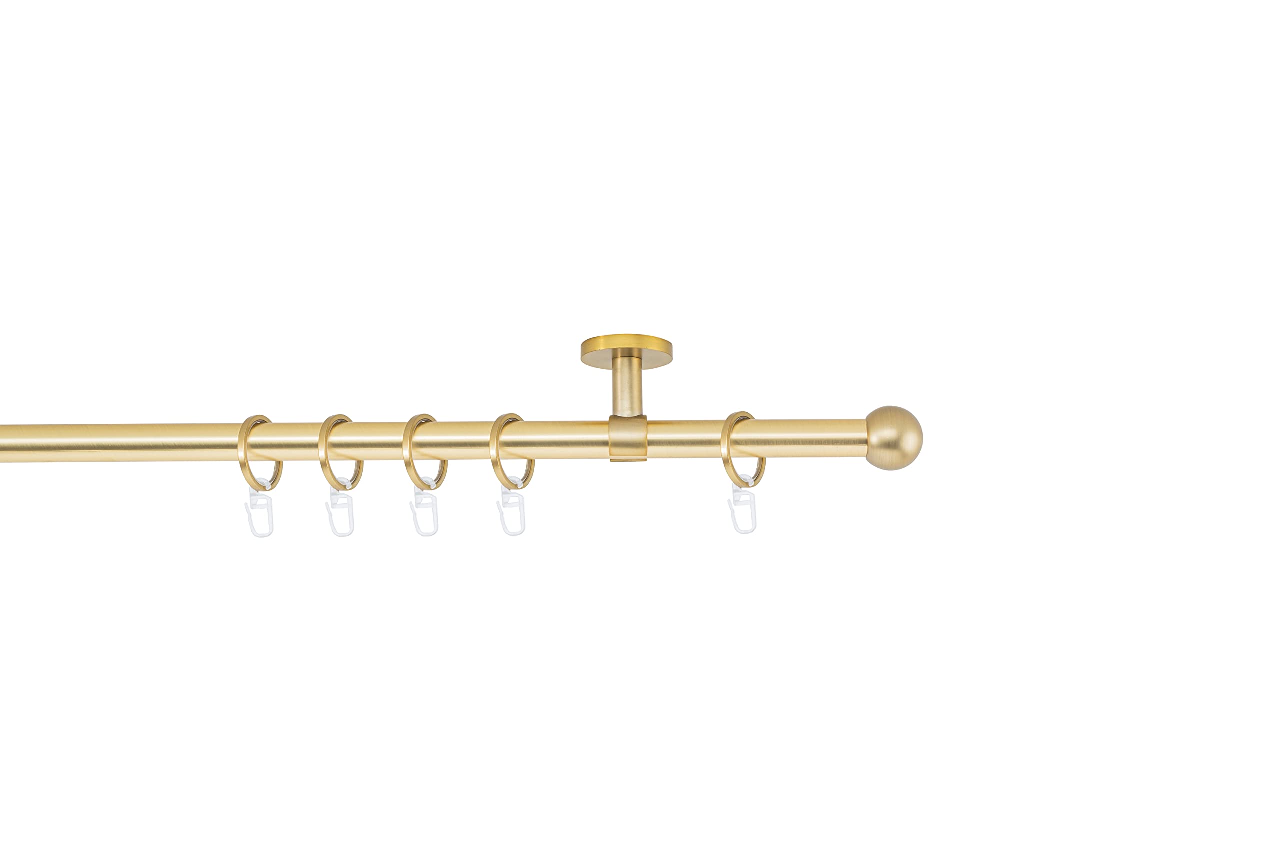 Tringle à rideau sur mesure - Boule de 20 mm - 1 voie - Supports de plafond - 4 cm - Tringle à rideau - Avec anneaux - 300 cm - Laiton mat