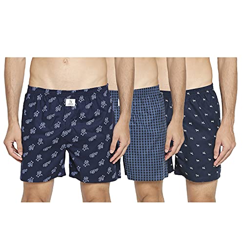 Image of Longies Cotton Mens Boxers Pack of 3 Regular Printed Shorts (LGBOXPO3VOO3 Black,White,Black3406 M)