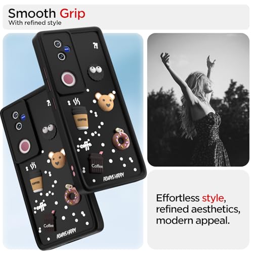 Image of Outlouders Back Cover for Vivo T4R 5G / iQoo Z10R 5G / Vivo V50 5G / V50e 5G | 3D Cartoon Cute Fun Bear | Silicone Full Body Protection Bumper Case (Black)