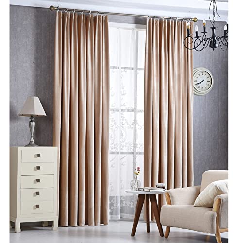 SBTXHJWCGLD Heavy green velvet curtain blackout soundproof curtains, Opaque curtains with curling tape For living room bedroom, 2 panel,dark green,Champagne,150X270cm