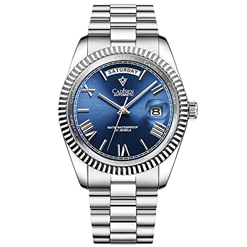 CADISEN Men's Fully Automatic Mechanical Watch MIYOTA 8285 Sports Waterproof 100 Meter Date Calendar Top Luxury Business Men's Watch c8185 (Blue)