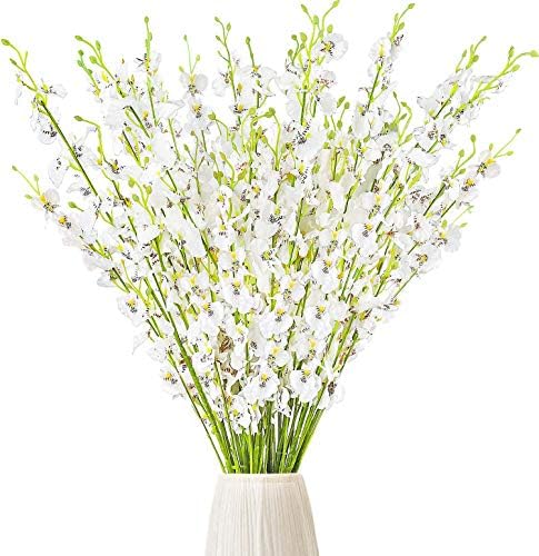 CEWOR 15pcs Artificial Orchids Flowers Silk Fake Fall Flowers Faux White Dancing Lady Orchids Stems Decorative Plants for Wedding Home Floor Tall Vase Table Hotel Office