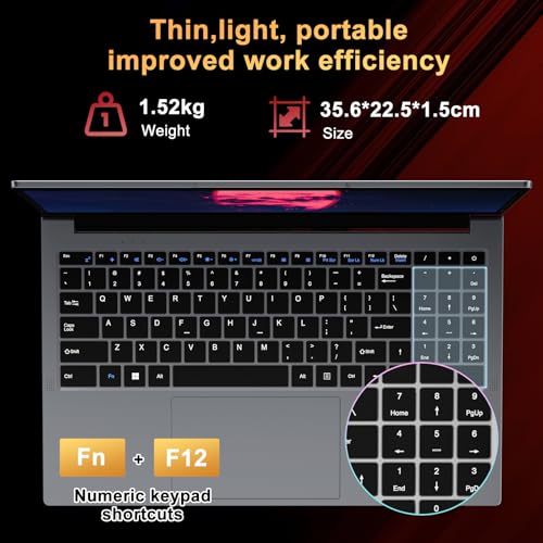 15.6 inch Laptop 8GB RAM 256GB SSD Celeron N5095 Processor, Full HD 1080P, Laptop Computer with Win11 Pro, 2MP Webcam, WiFi 5, BT4.2, USB3.0, Type-C, Numeric Keypad Laptops for Business and Students - Image 6