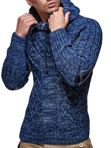 Leif Nelson Men’s Knitted Pullover | Long-sleeved slim fit hoodie | Basic winter hoodie-sweater for Men SM, Indigo2