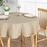 JIUZHEN Round Table Cloth Faux Linen Farmhouse Tablecloth Wrinkle and Stain Resistant Decorative Fabric Table Cover for Kitchen, Dining Room, Parties and Camping, Beige, 80 Inch Round