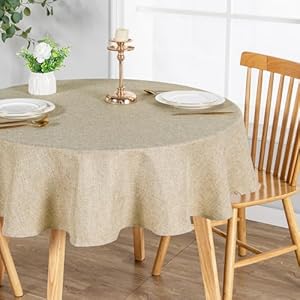 JIUZHEN Round Table Cloth Faux Linen Farmhouse Tablecloth Wrinkle and Stain Resistant Decorative Fabric Table Cover for Kitchen, Dining Room, Parties and Camping, Beige, 80 Inch Round JIUZHEN Round Table Cloth Faux Linen Farmhouse Tablecloth Wrinkle and Stain Resistant Decorative Fabric Table Cover for Kitchen Dining Room Parties and Camping Beige 80 Inch Round