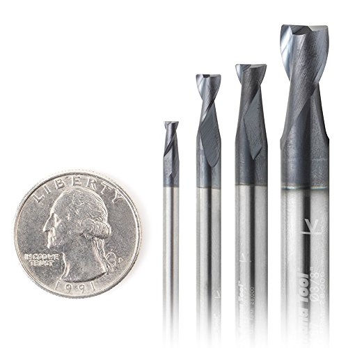 Amana Tool AMS-154 4-Pack Spiral 1/8 3/16 1/4 and 3/8 D Stainless Steel &amp; Non-Ferrous Metal Cutting with AlTiN Coating Upcut Router Bit / 45 Deg Corner Chamfer End Mill