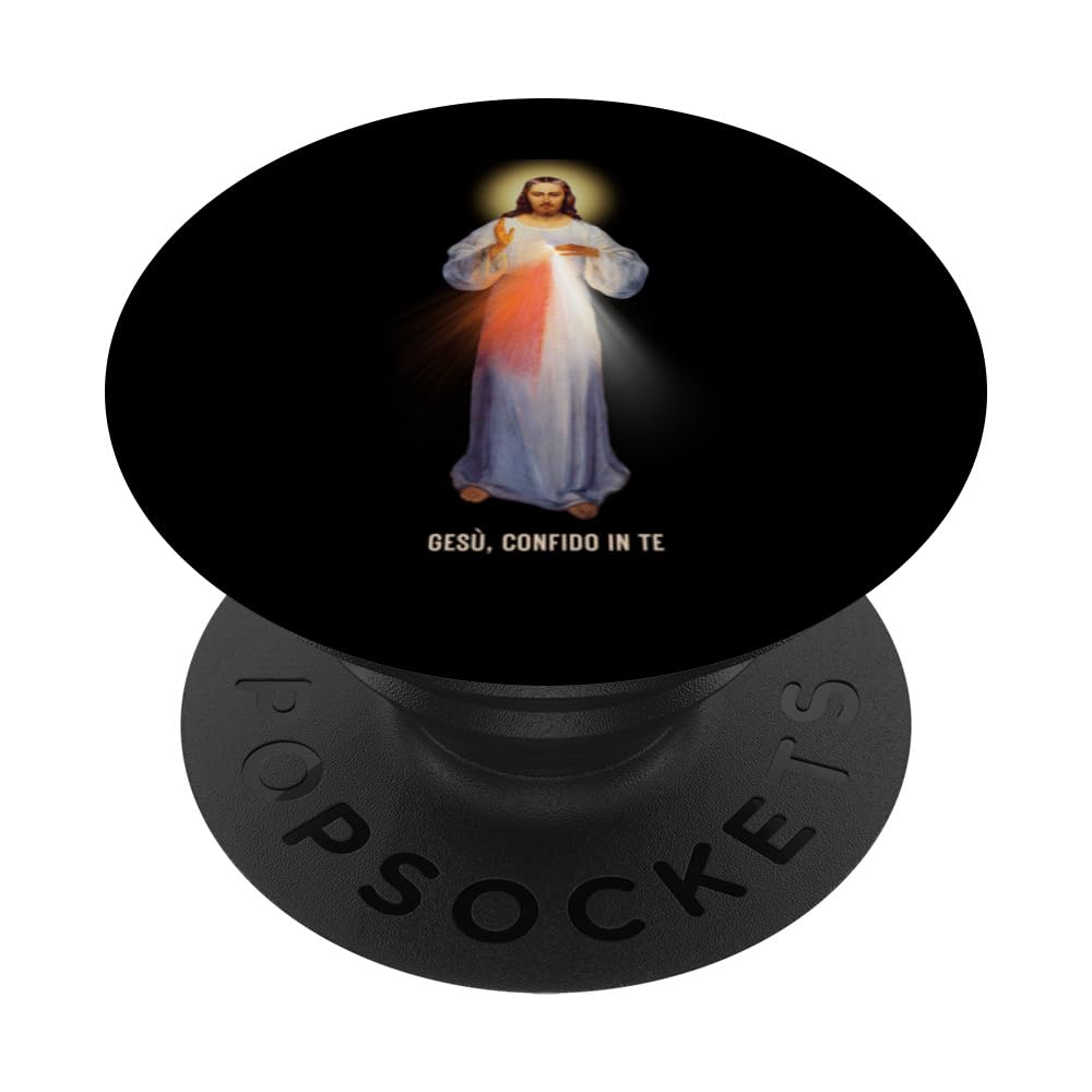 Gesù, Confido In Te Divine Mercy Image with text in Italian PopSockets Swappable PopGrip, Black
