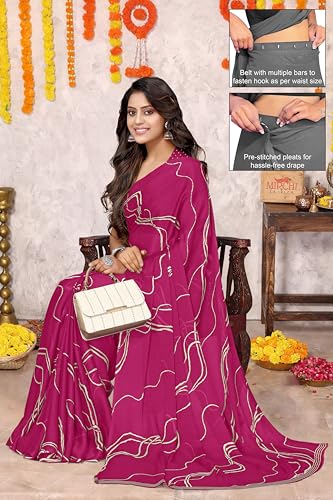 Image of MIRCHI FASHION Women's Ready to Wear 1 Minute Drape Chiffon Printed Saree with Blouse Piece