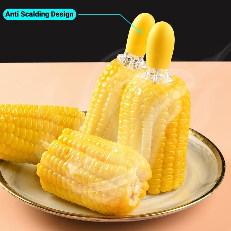 Corn Holders - 4 Pairs - Corn on the Cob Skewers - Large Handle Pin Grips - Interlocking Design - Great for Home Cooking, BBQ, Picnics, Camping and Parties