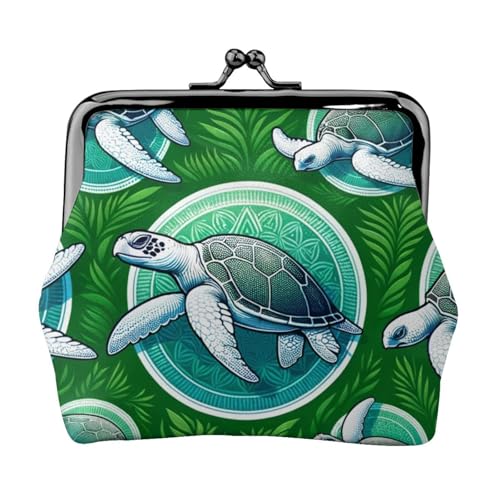 Pu Leather Buckle Coin Purse Sea-Turtle-Green Girls Kiss-Lock Change Purse Wallets