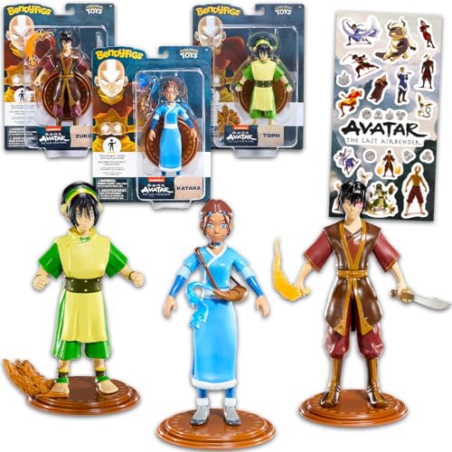 Nickelodeon Avatar: The Last Airbender Collectible Figure Set - Bundle of 3 Avatar Figures: Katara, Toph, Zuko Plus Stickers | 7