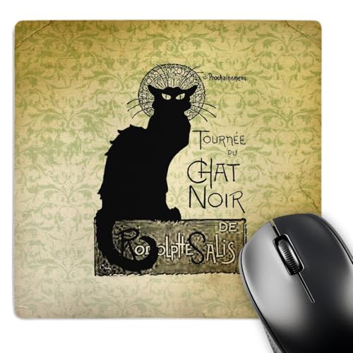 3dRose, Vintage Chat Noir Black Cat French Art- Animals, Mouse Pad