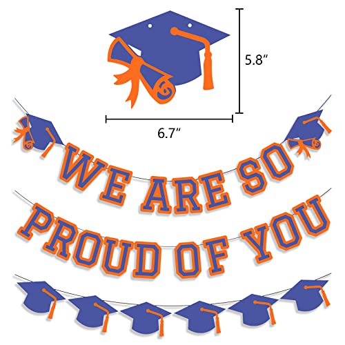 Image of We Are So Proud Of You Banner Graduation Party Decorations Congrats Grad Cap Garlands Wall Sign Blue And Orange