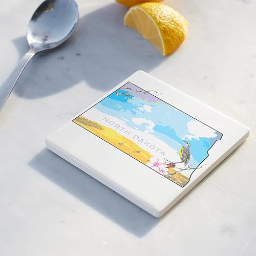Miniatura 3 de Posavasos del estado de Dakota del Norte, decoración del hogar Joyride, posavasos de cerámica individual, posavasos cuadrado individual de 4