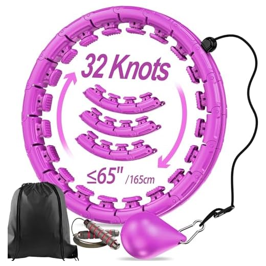 APzek 32 Detachable Knots Weighted Exercise Hoop Plus Size, No Falling Smart Huula Hoop for Adults & Beginners, 2 in 1 Abdomen Fitness Massage with Auto Spinning Ball - Purple