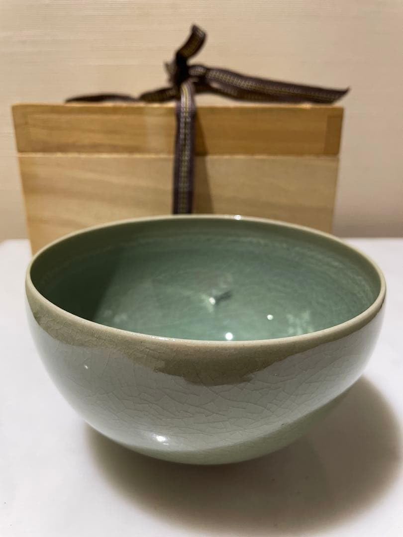 漢青陶窯 金福漢 作 高麗青磁茶碗（共箱） ◇t721◇茶道具 漢