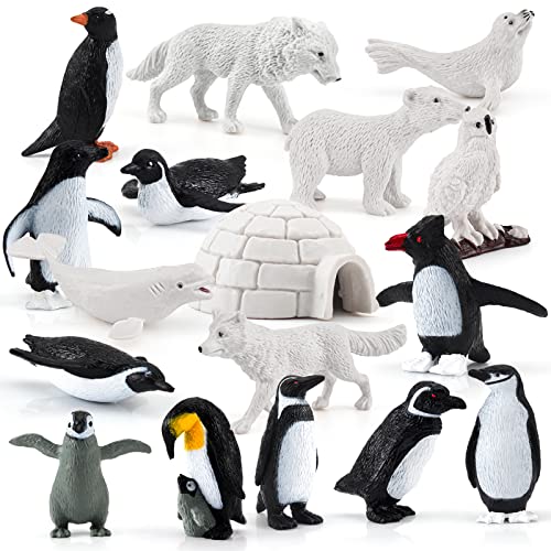 17PCS Arctic Penguin Figurines Toy Playset Realistic Antarctica Figurine Winter Habitat Adventure Toys Early Educational Toys Cake Decoration Christmas Birthday Party Supplies Decorative Accessory