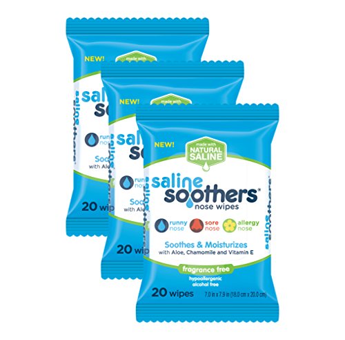 Wet Wipes for Face, Nose, Hands and Eyes, Allergy Relief, Unscented Pack of 3 by Saline Soothers, Moisturizing Tissue, Boogie Wipe, 60 Wet Wipes