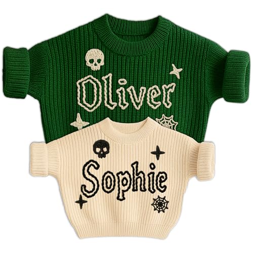 Love Signal Custom Baby Halloween Sweater with Name, Personalized Fall Knit Outfit for Infant or Toddler, Hand-Embroidered Clothes Gift for Newborn Boy Girl, Gift for Baby Shower, Birthday, 12M