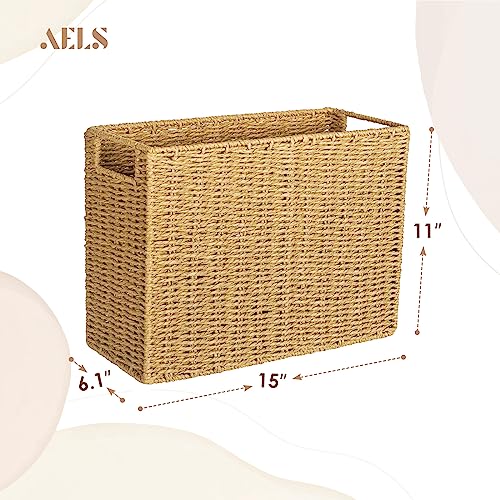 AELS Woven Magazine Holder, Magazine Rack Floor, Hand-woven Magazine Organizer, Natural Paper Rope Magazine Basket with Handles, Boho Modern Farmhouse Book Basket, Newspaper Holer, Office, Natural