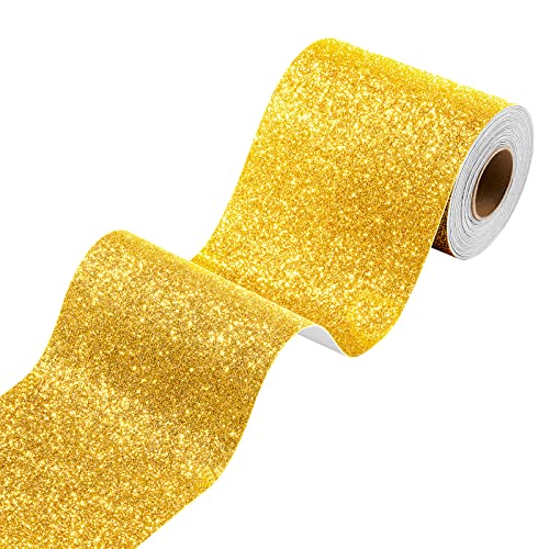 Stickyart Gold Glitter Wallpaper Sparkle Wall Borders Peel And Stick For Bedroom Removable Glitter Contact Paper For Cabinets Self Adhesive Straight Border For Classroom Bulletin Boards 3.94"X160" #TOP23