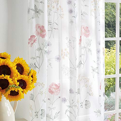 Martha Stewart Marthas Garden Floral Semi-Sheer Rod Pocket Window Curtain Panel Pair, 95", Multi #TOP3