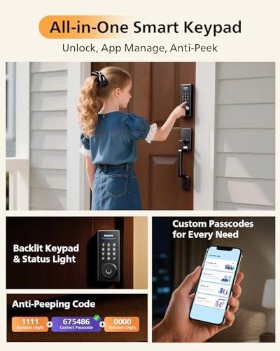 Image of Philips WiFi Smart Lock with Front Door Handle Set, Built-in WiFi, APP Remote & Voice Control, Fingerprint Keyless Entry Door Lock, Keypad Deadbolt Smart Locks for Front Door, Auto-Lock, Matte Black