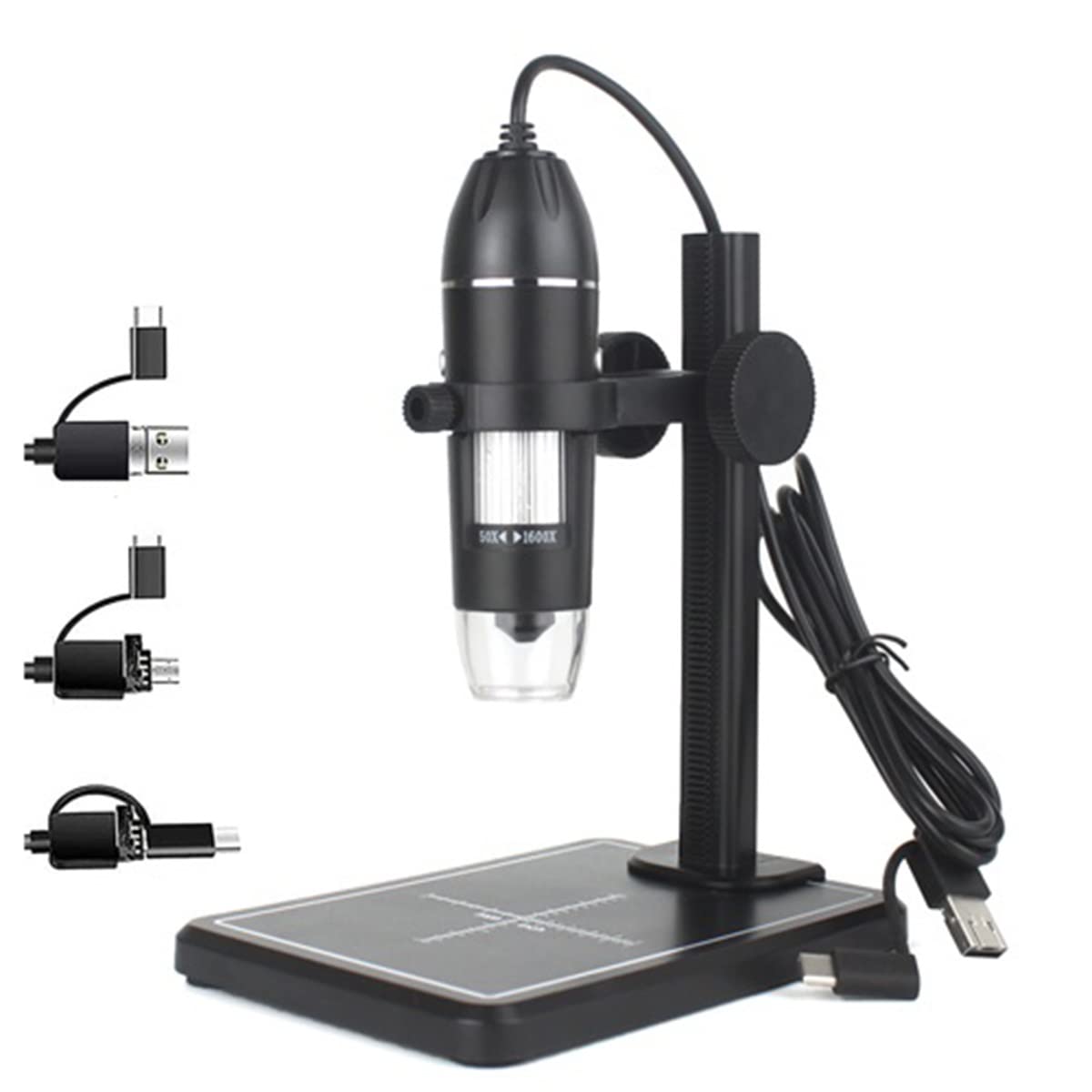 Osservazione al microscopio Microscopio digitale USB regolabile 1600X 3 in 1 Microscopio elettronico Tipo-C Fotocamera(3 IN 1 Lift Stand,1600X)
