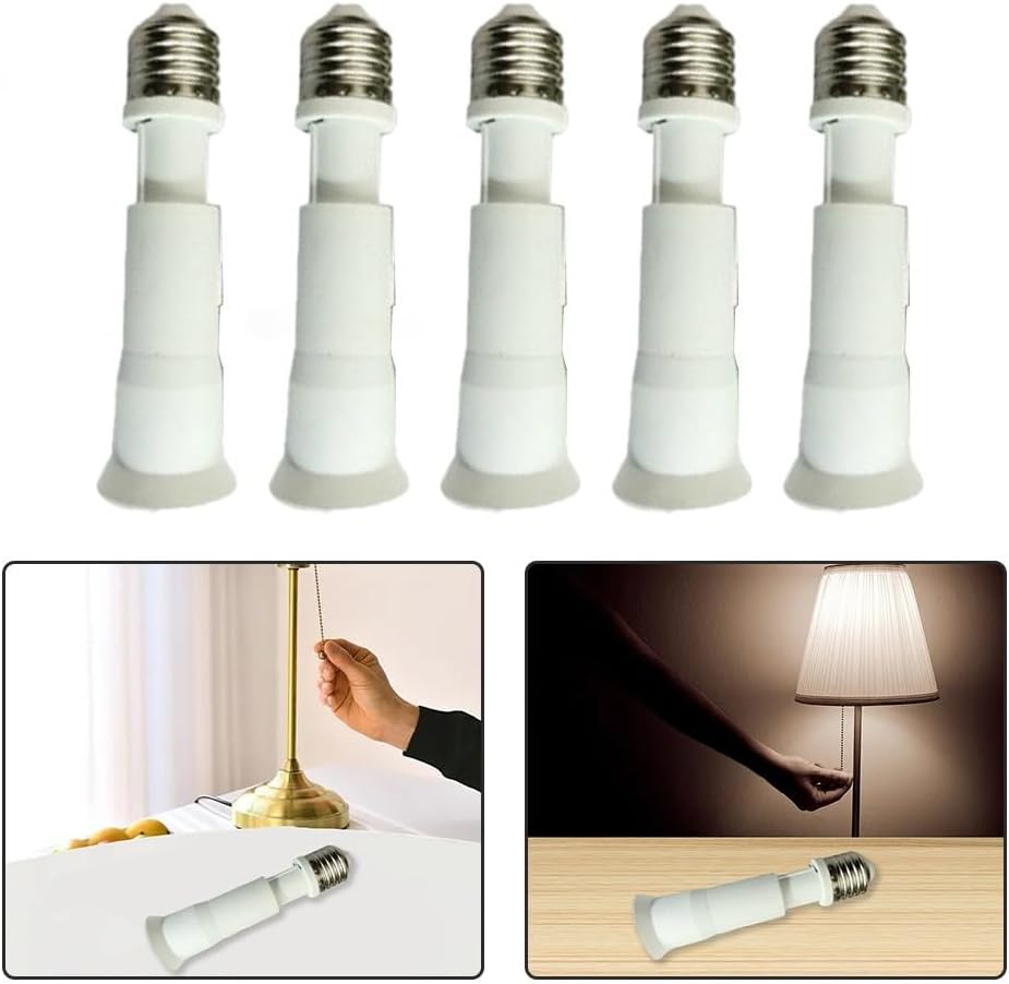 Telescopic E40 to E27 Lamp Holder – Retractable Light Bulb Socket Recessed Can Lights & Motion Sensor Bulbs, 250V/, PBT Flame-Retardant, 39.5mm Dia × 110mm H (5-Pack)