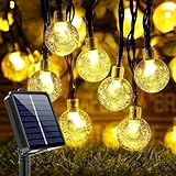 【2025新モデル】 ソーラーライト LED ストリングライト イルミネーションライト 【2025進化 &20時間以上点灯・高性能リチウム電池＆インジケーター搭載】大きい 50電球 7M おしゃれ IP65防水 8モード 夜間自動点灯 ガーデンライト キャンプ用 フェアリーライト屋外 ーランドライト クリスマス/ハロウィン/パーティー/新年/結婚式/学園祭/室内/庭 飾り ウォームイエロー