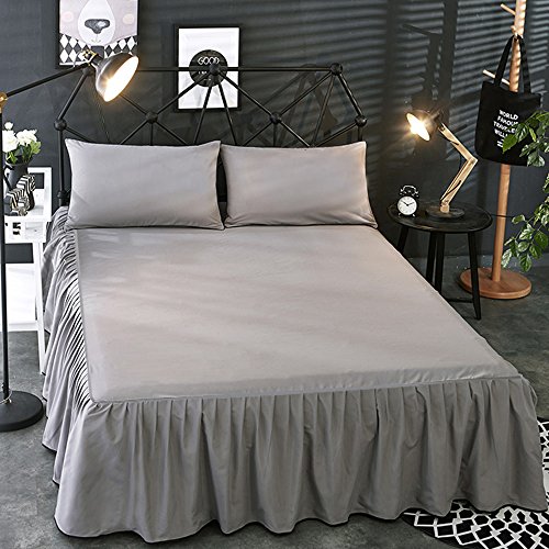 BOTTLEWISE Fundas de Cama con Falda de Color Puro Faldas de Cama elásticas con Volantes Sábana Bajera Ajustable Faldón de Volantes con Banda (Gris, Single)