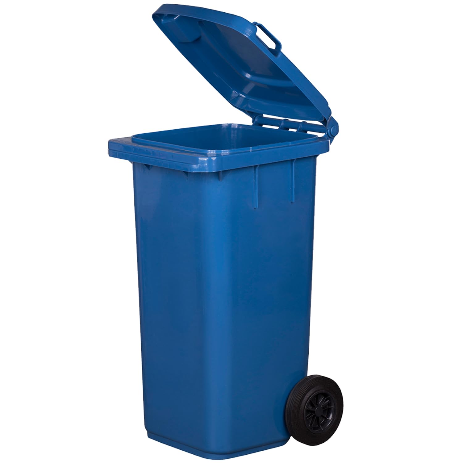 Juego de 3 cubos de basura para basura PN-EN 840, de 240 litros, con ruedas, sistema de enganche para extracción mecánica, de plástico, negro, amarillo, azul