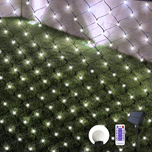 Bombillas Guirnaldas Neta Luz de red con energía solar 3M X 1.5M, 8 Modes Luces de Navidad Luces Impermeable de luz con control remoto y temporizador para Interior Exterior(Blanco)