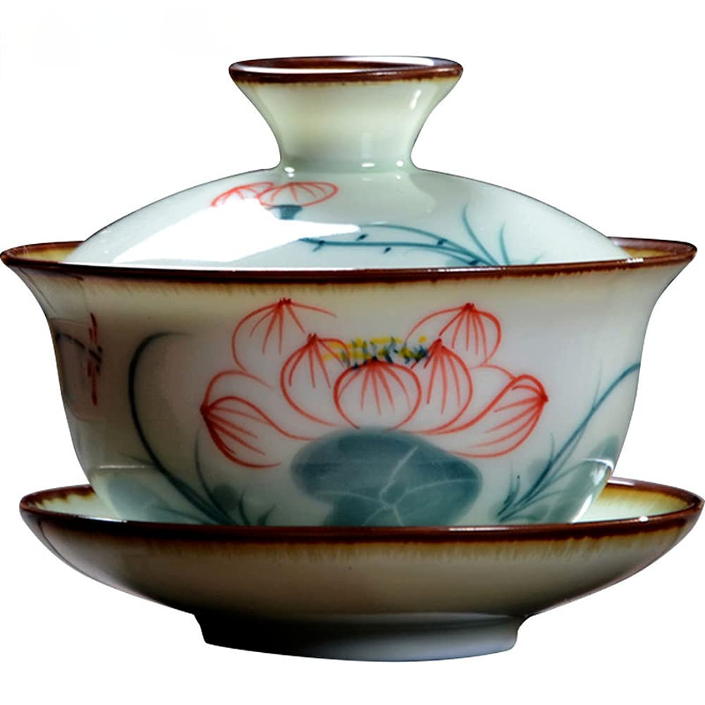 Miseczka do herbaty Kungfu, zestaw do herbaty Gaiwan, 175 ml Jingdezhen Lotus Pattern Ceramiczny kubek do herbaty Gaiwan, waza do herbaty, zestaw do ceremonii herbacianej