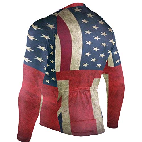 SLHFPX American Flag British Mens Cycling Jersey Top Long Sleeve Outdoor Biking Skinsuits Outfit