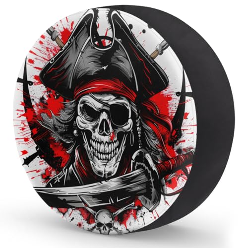 Image of Spare Tire Cover for RV Trailer, Skull Pirate Tire Covers Universal Fit for Travel Trailer Camper Jeep RV SUV Truck Waterproof Wheel Cover (17 inch for Diameter 31 inch - 33 inch)