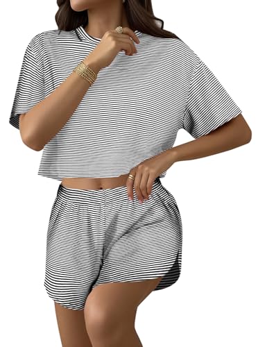 Image of Remidoo Women's Split Shorts Pajama Set Short Sleeve Tops and Shorts 2 Piece Pjs