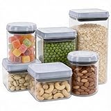 MiraFure 6 Pcs Airtight Food Storage Containers with Lids, Push Button Seal BPA-Free Set for Kitchen Pantry, 0.65QT/0.7QT/1.8QT/2.4QT for Bulk Dry Food, Cereal, Flour, Sugar, RV Kitchen Storage