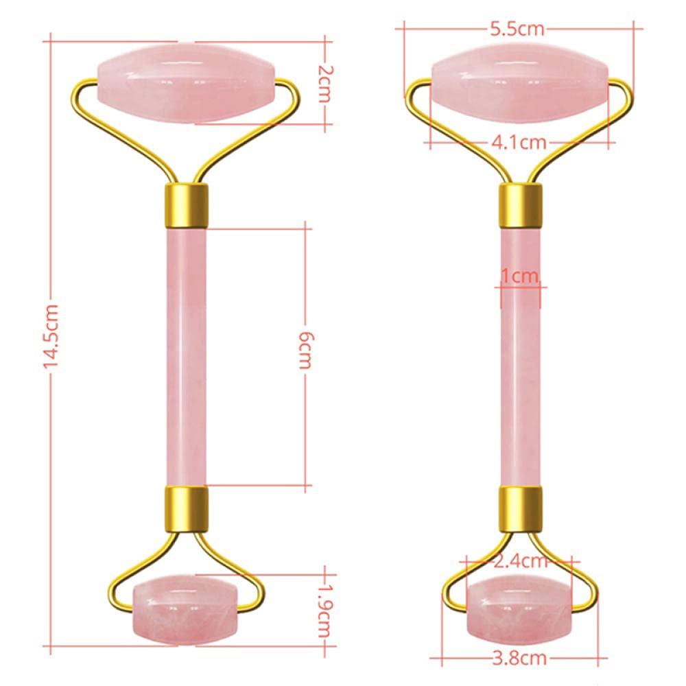 Rodillo de jade de jade de cuarzo rosa Jade natural Rodillo de adelgazamiento anti-cellulita arrugas Gua Sha Sha Shade Masajeador facial Herramienta de elevación facial-todo el juego