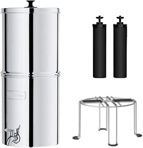 Waterdrop Sistema de filtro de agua alimentado por gravedad, sistema de filtro de acero inoxidable de 2.25 galones, con 2 filtros, espita metálica y