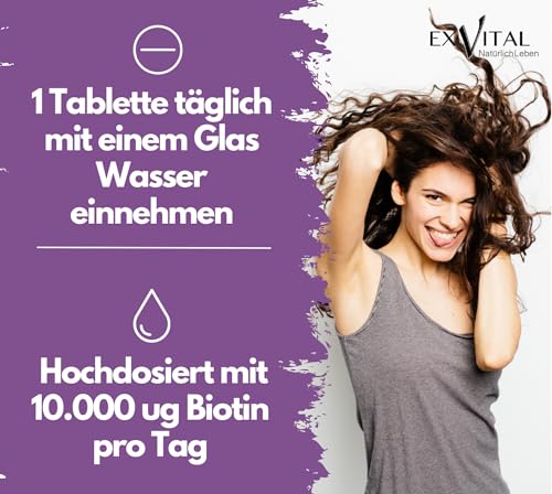Foto von Biotin, EXVital für Haare, Haut und Fingernägel, hochdosiert, 10.000 µg, 365 Tabletten in deutscher Premiumqualität