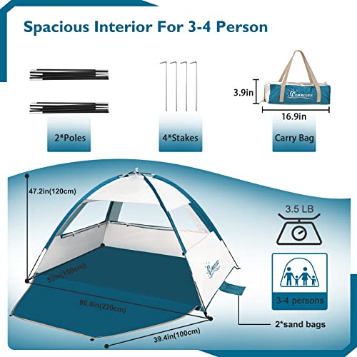 COMMOUDS Beach Tent Sun Shade for 3/4-5/6-7/8-10 Person, UPF 50+ Beach Sun Shelter Canopy Tent, Lightweight, Easy Set Up and Carry - Image 2