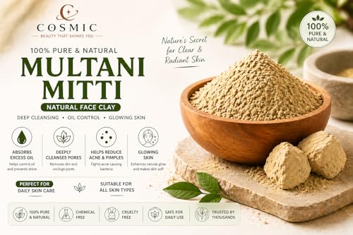 Image of Cosmic Multani Mitti Natural Face Clay Powder, 250g, Oil Control, Deep Cleansing, Acne Care, Skin Brightening, Suitable for All Skin Types